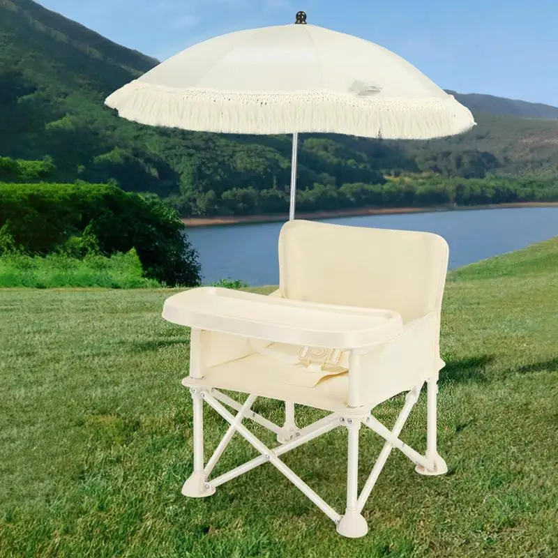 Folding Baby Dining Chair With Parasol Tray For Camping Baby Booster Chair Portable Beach Picnic Feeding Chair For Camping Baby