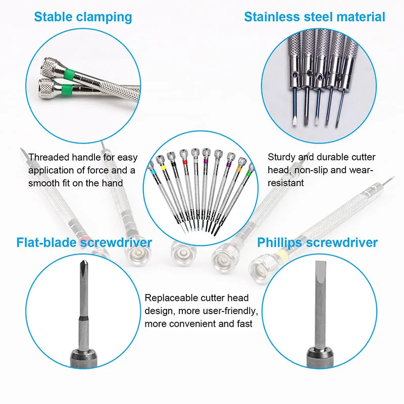 10 Pieces Precision Screwdrivers 0.6-2.0Mm, Watchmaker\'S Screwdrivers With Demagnetizer, Screwdriver Set, Watch Tool