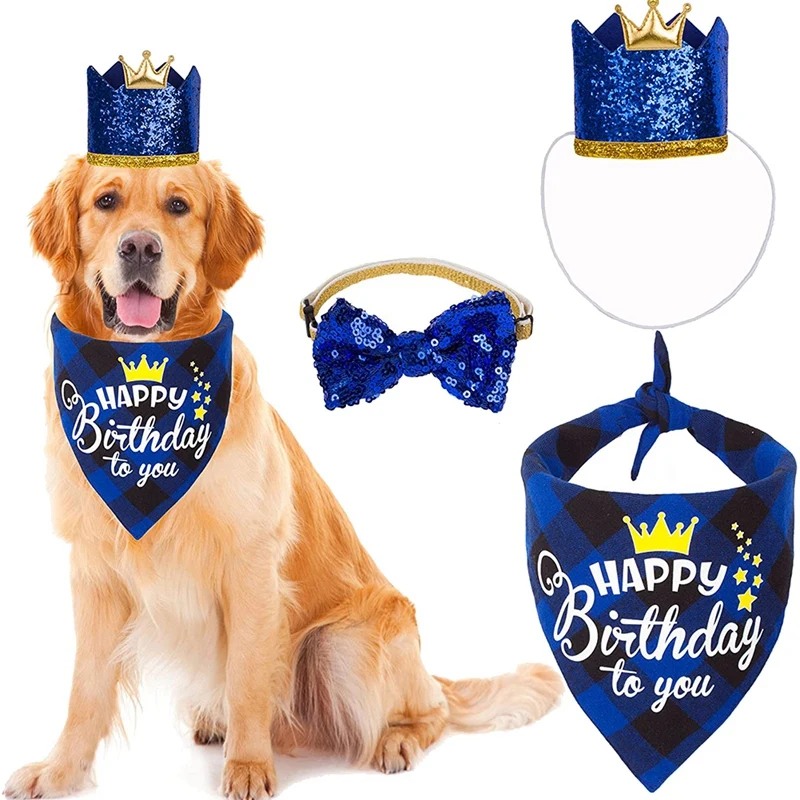 Dog Birthday Party Supplies, Dog Birthday Hat Bandana Scarf With Cute Dog Bow Tie For Small Medium Dogs Pets