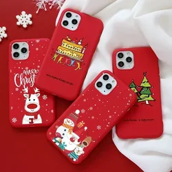 Christmas Gift Phone Case For iPhone 16 15 14 13 12 11 Pro Max Plus 13Mini Cute Cartoon Reindeer Santa Cover Shell Fundas Skins