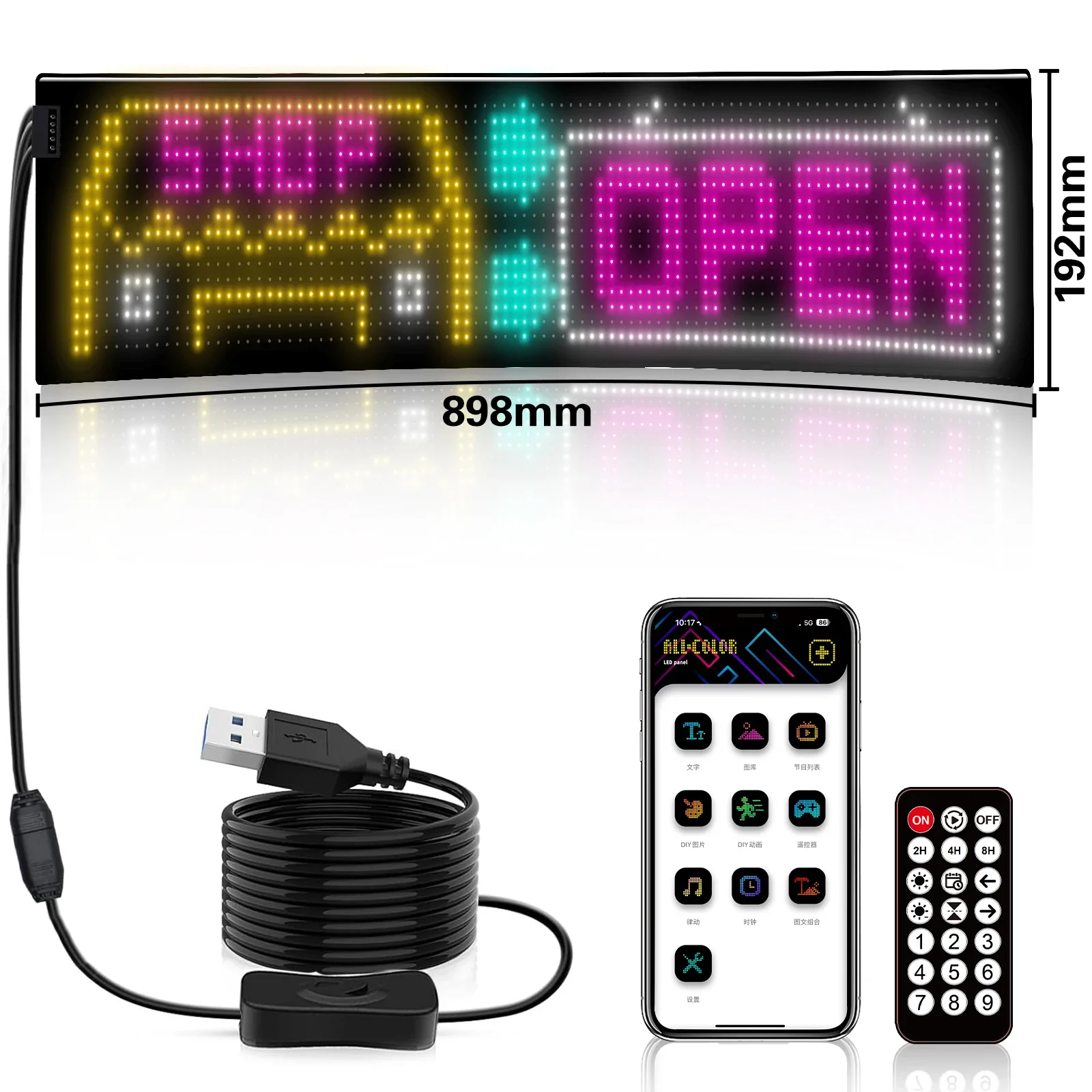 New 16*96PLUS 5V USB RGB LED Matrix Car Sign Programmable Pattern Animation Text DIY Scrolling Panel Remote Control Advertising