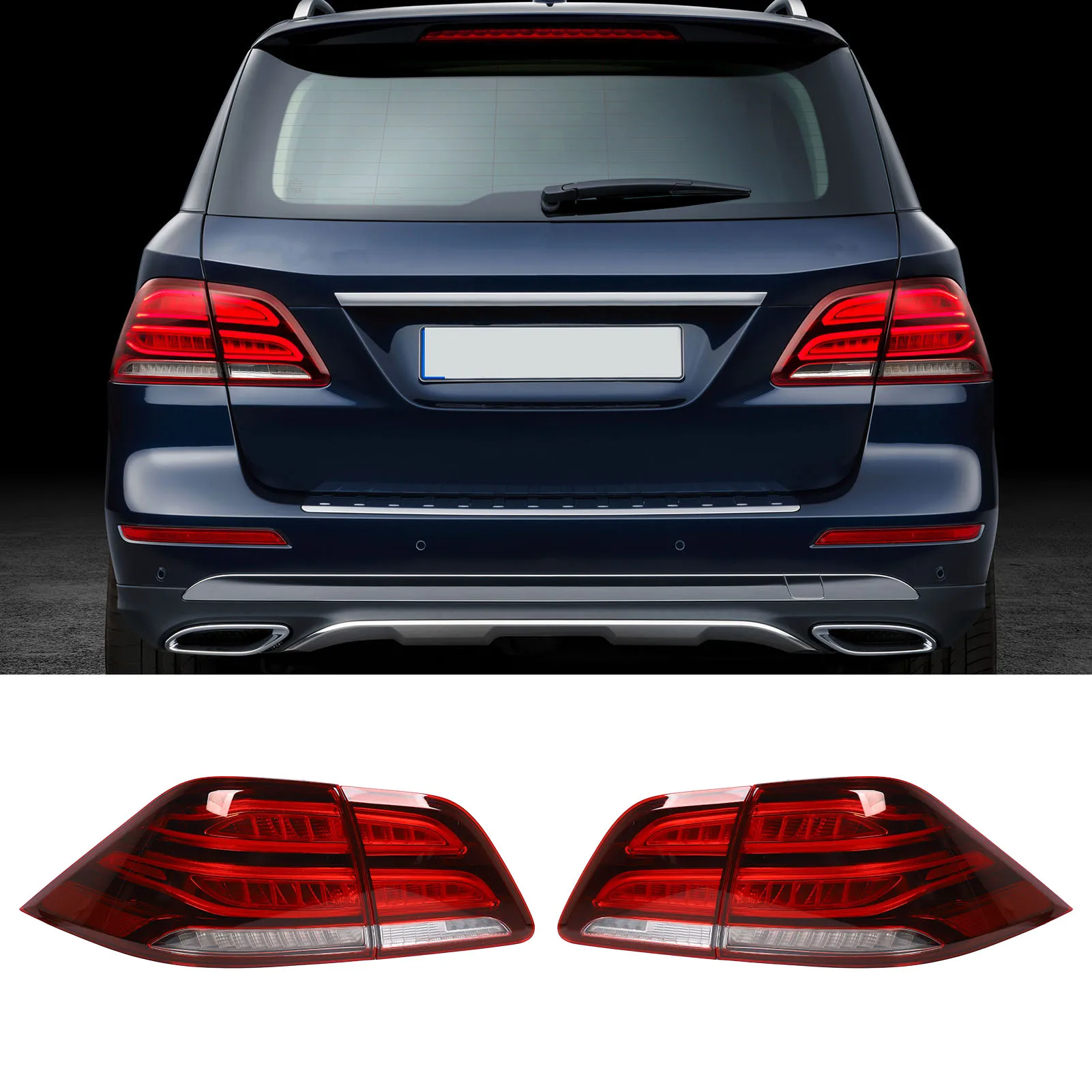 1 Pair Car LED Tail Lights Waterproof Rear Signal Lamp Replacement For Benz M‑Class W166 ML63 AMG 2012-2015