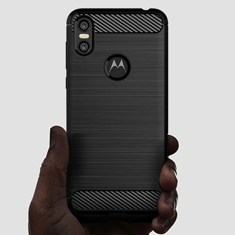 Shockproof Carbon Fiber Case for Moto One Brushed Texture Rubber Silicone Case for moto p30 play Soft Phone Cover