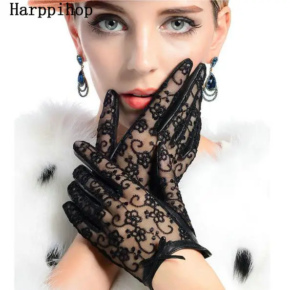 

2023 Hot Sale Medival Women Lace Genuine Leather Gloves Unlined Nappa Lambskin Wrist Sunscreen Glove Free Shipping