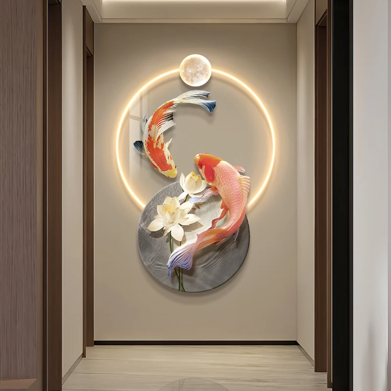 xx-High End Entrance Led Decoration Painting Good Luck Koi Fish Home Decoration Living Bedroom Corridor Wall Painting Lights