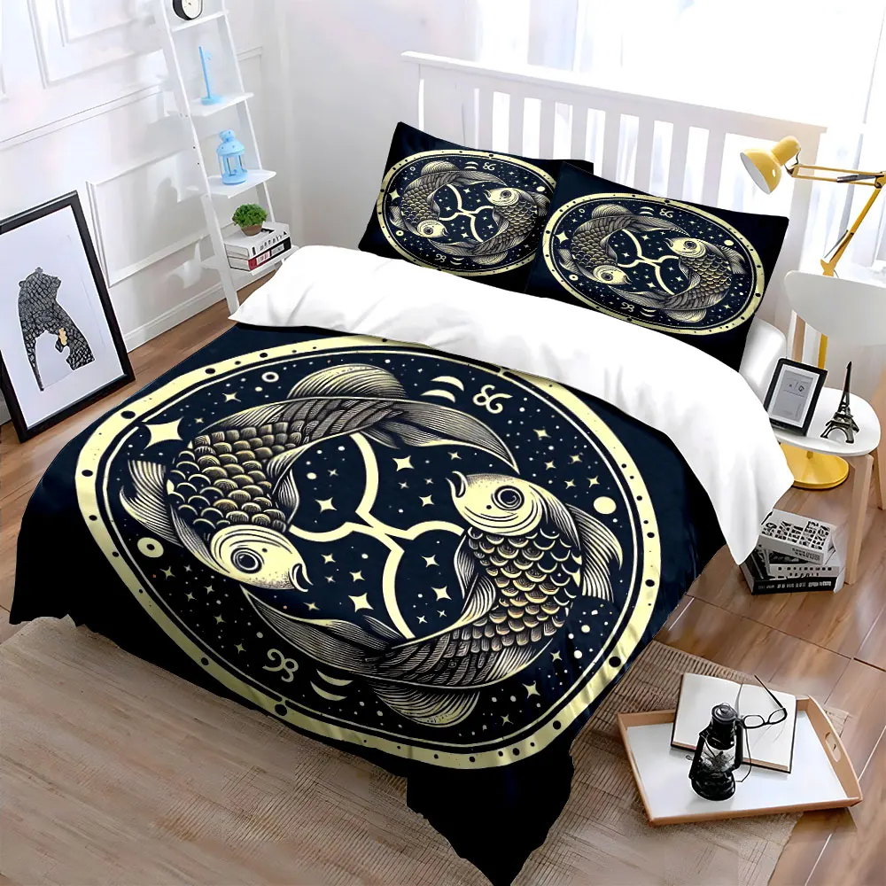 Pisces-Themed Home Decor Set Soft Skin-Friendly Bedding Set Includes 1 Duvet Cover And 2 Pillowcase, Gift