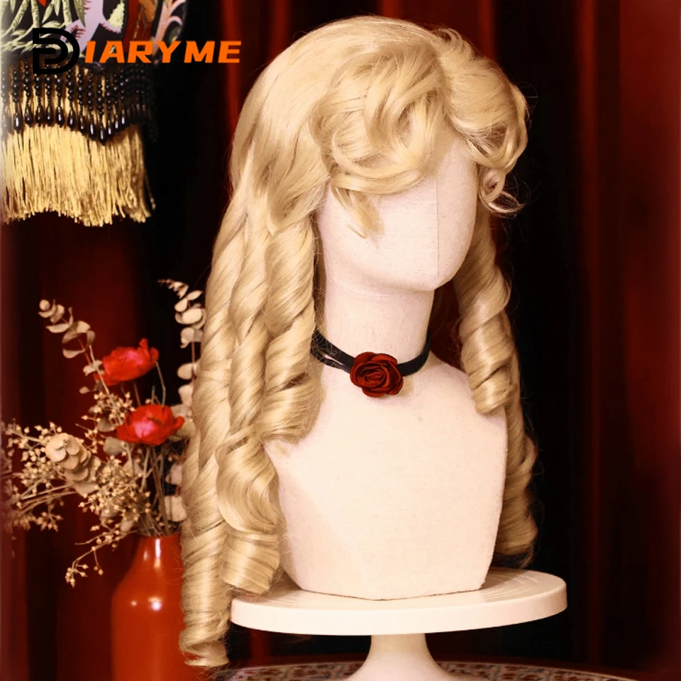 Synthetic Lolita Long Curly Wigs For Women Blonde Wig Halloween Cosplay Wig Female Heat-Resisting Fiber Retro Princess Hair Wigs