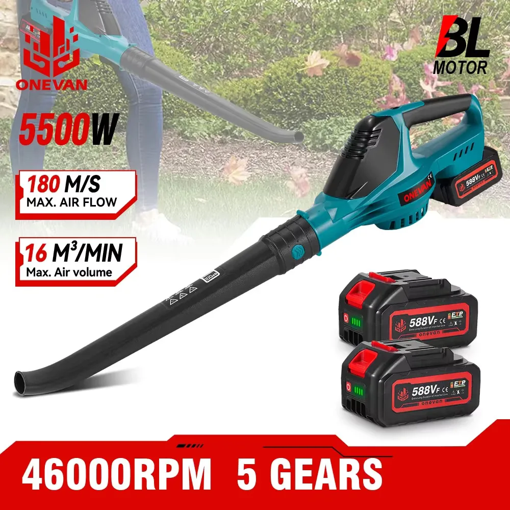 ONEVAN 5500W Brushless Electric Air Blower Handheld 5 Speeds Cordless Leaf Dust Snow Blowing Power Tool For Makita 18V Battery