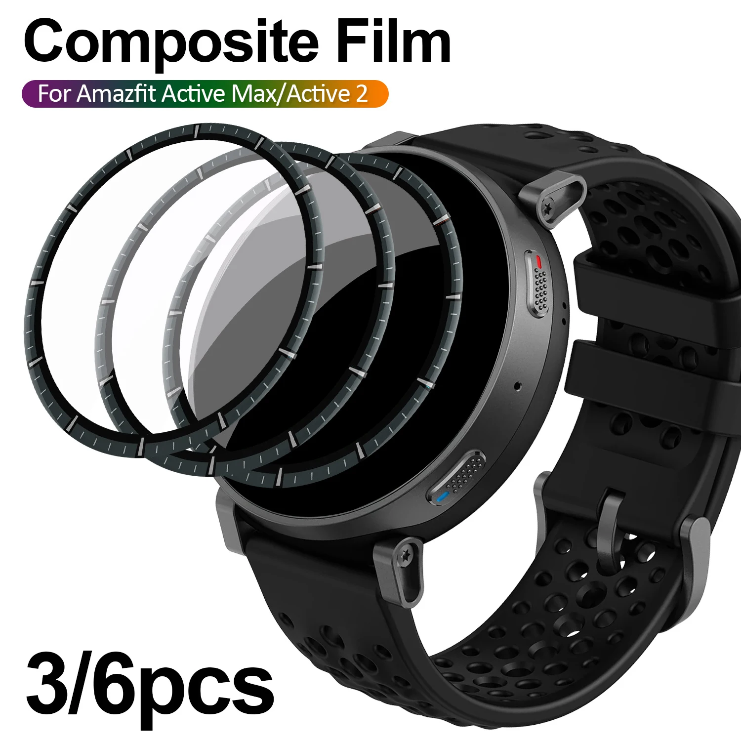 Película protetora curvada de borda macia, 3 peças, para amazfit active max, anti-arranhões, película protetora de tela para amazfit active max