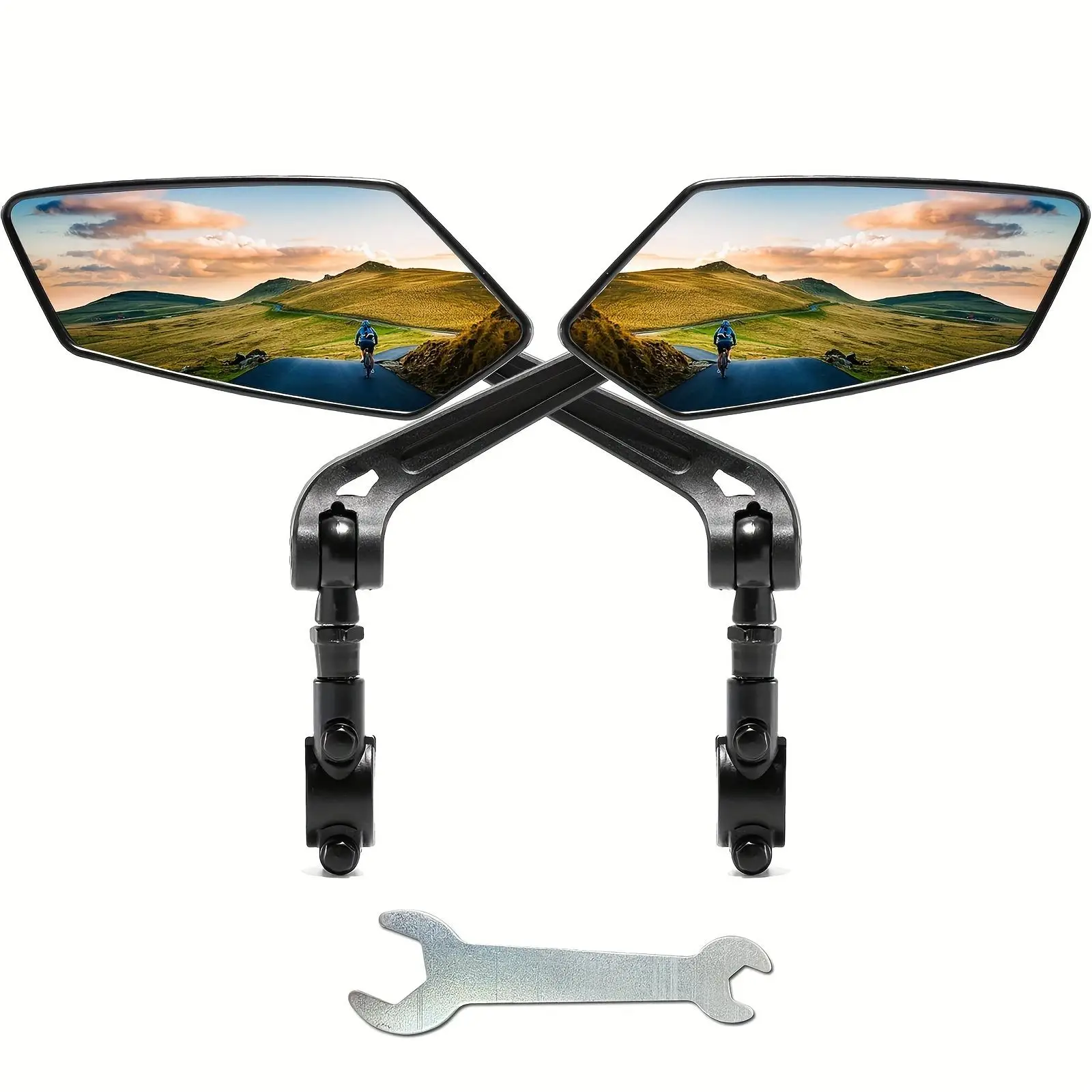 2 Pcs Bike Handlebar Mirrors For Bicycle Ebike Scooter Snowbike Adjuatable Wide Angle Rear View And 360° Rotatable Safety Galss