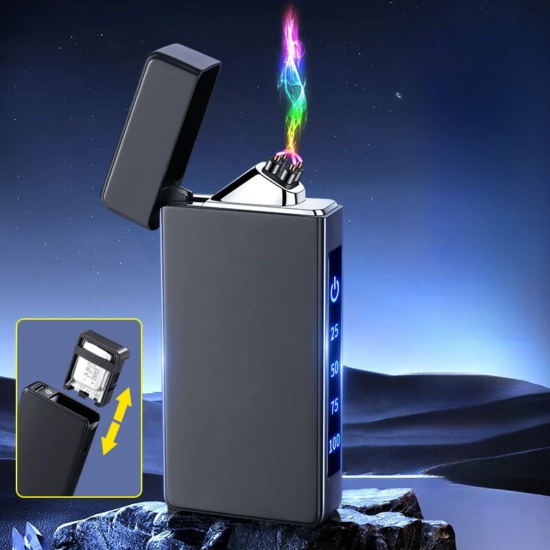 Double Arc Lighter Innovative Replaceable Battery Type C Fast Charging Cigarette Lighter Windproof Smart Portable Igniter