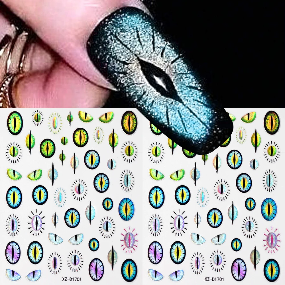 1/4pcs Colorful Dragon Snake Cat Eyes Nail Stickers Realistic Animal Eyes Self-adhesive Nail Decals Sliders  Manicure Decoration