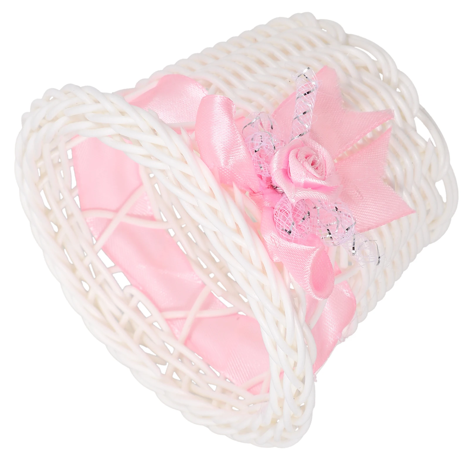 Cesta de regalo decorativa de boda pequeña tejida de ratán de imitación, contenedor de dulces, cesta de flores, almacenamiento para el hogar, servir frutas secas