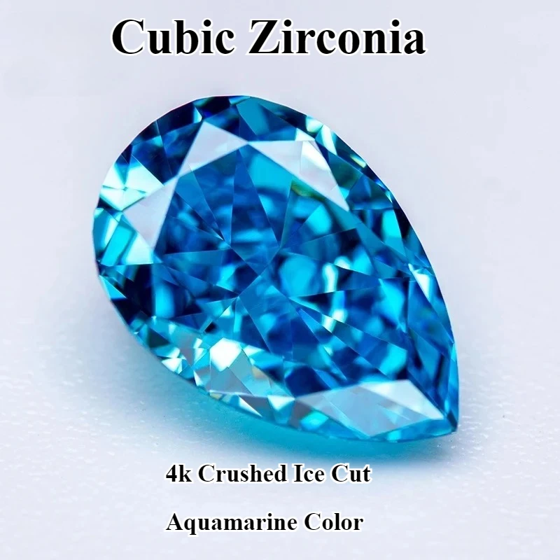 

Cubic Zirconia 5A Grade Aquamarine Color Pear Shape 4k Crushed Ice Cut Lab Zircon Stones For Women Jewelry Making Materials