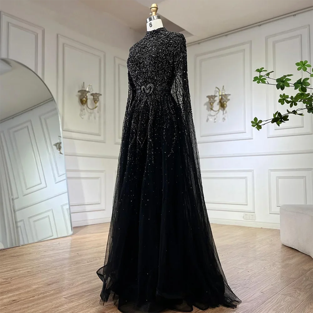 open lace back dress Aleya Drape Cape Sleeve Beaded Dress Black/Nude/Silver / 8 main image 0