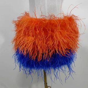 ريشة النعام الحقيقية متعددة الألوان تنورة قصيرة مرنة الخصر مثير ملابس نادي الرقص حزب الهذيان تنورة قصيرة ملاحظة حدد 3 ألوان أعلى 12 تنورة صغيرة للمبيعات الساخنة - No8