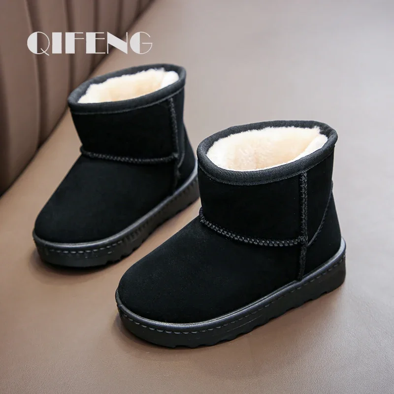 

2022 Baby Boots Winter Snow Boots Kids Warm Add Fur Sneakers Comfortable Outdoor Ankle Boots Girls Boys Plush Black Waterproof