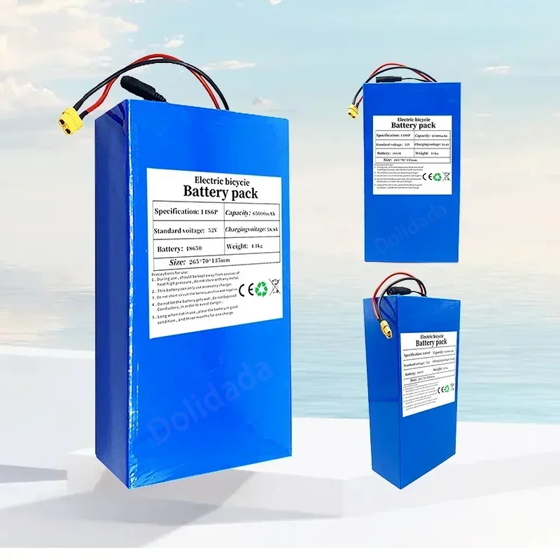 new 52V 14S6P 65000mah 18650 2000W lithium battery for balancing bicycles, electric bicycles, scooters, tricycles with chargers