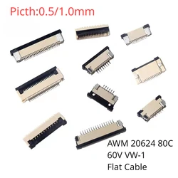 10Pcs FPC FFC Connector 0.5mm 1.0mm AWM 20624 80C 60V VW-1 Flat Cable PCB 4/5/6/7/8/10/12/14/16/18/20/26/30/32/36/40/50/60Pin