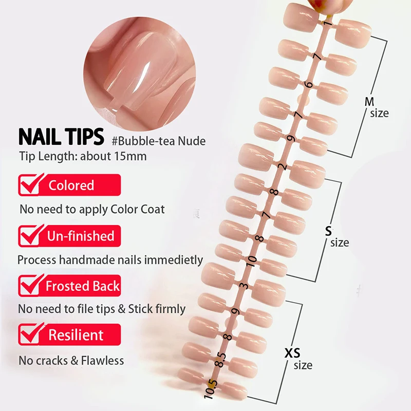 XS+S+M Size Gradient Short Ballet Nails Set 30Pcs Simple Nude Color False Nails Coffin Fake Nail Press On Nails Full Cover Nail