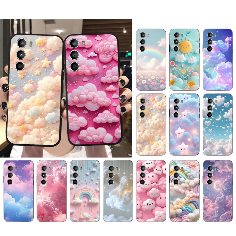 Pink White Cloud Sky Rainbow Phone Case For Motorola Edge 50 40 Pro 50 40 30 Ultra Neo Fusion Moto G Play G Stylus G Power G 5G