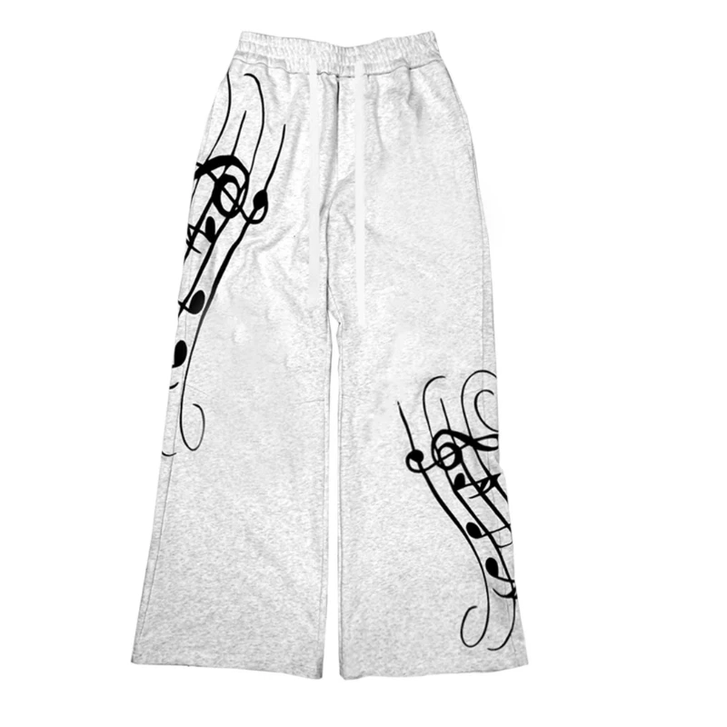 

Новая модная одежда для мужчин и женщин 2025 года, с музыкальным принтом, широкие брюки прямого кроя, женская уличная одежда в стиле хип-хоп l