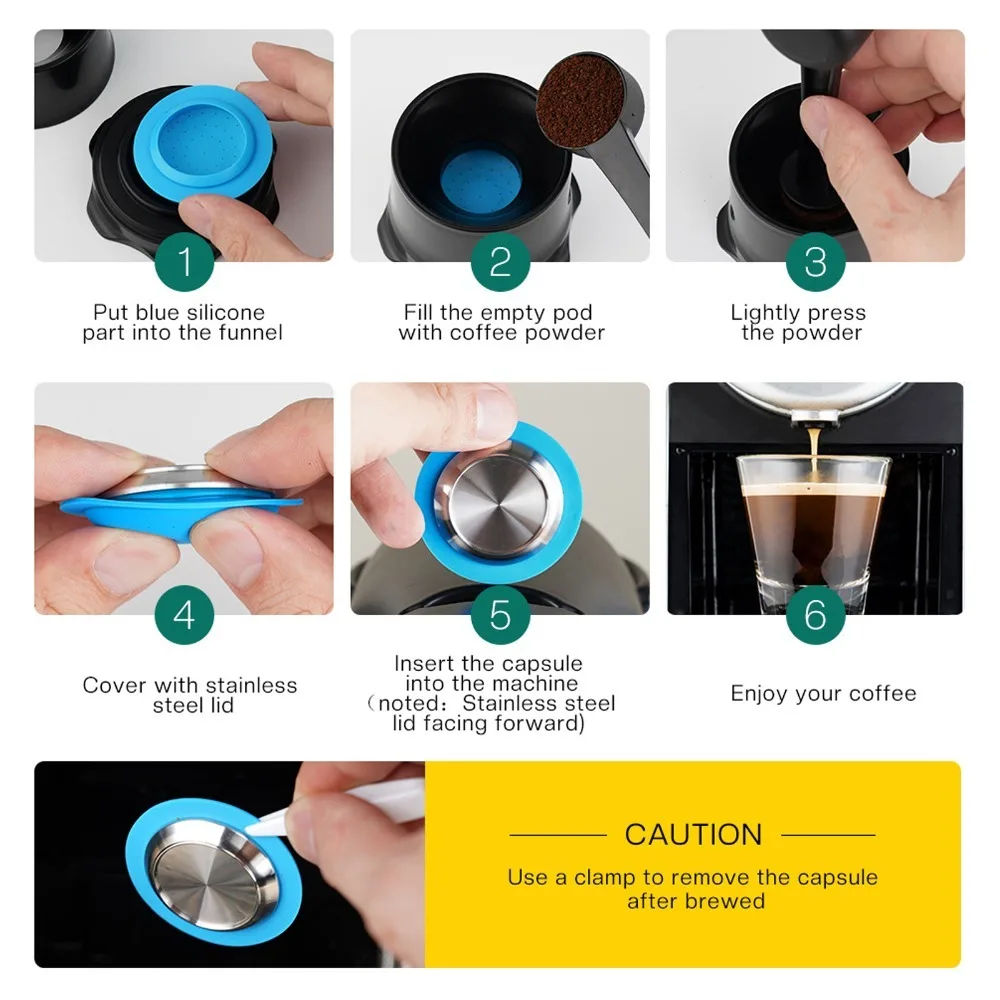 304 Stainless Steel Reusable Coffee Capsule Filter Cup Refillable Design Coffee Filter Cup Reusable Material Coffee Powder Pod