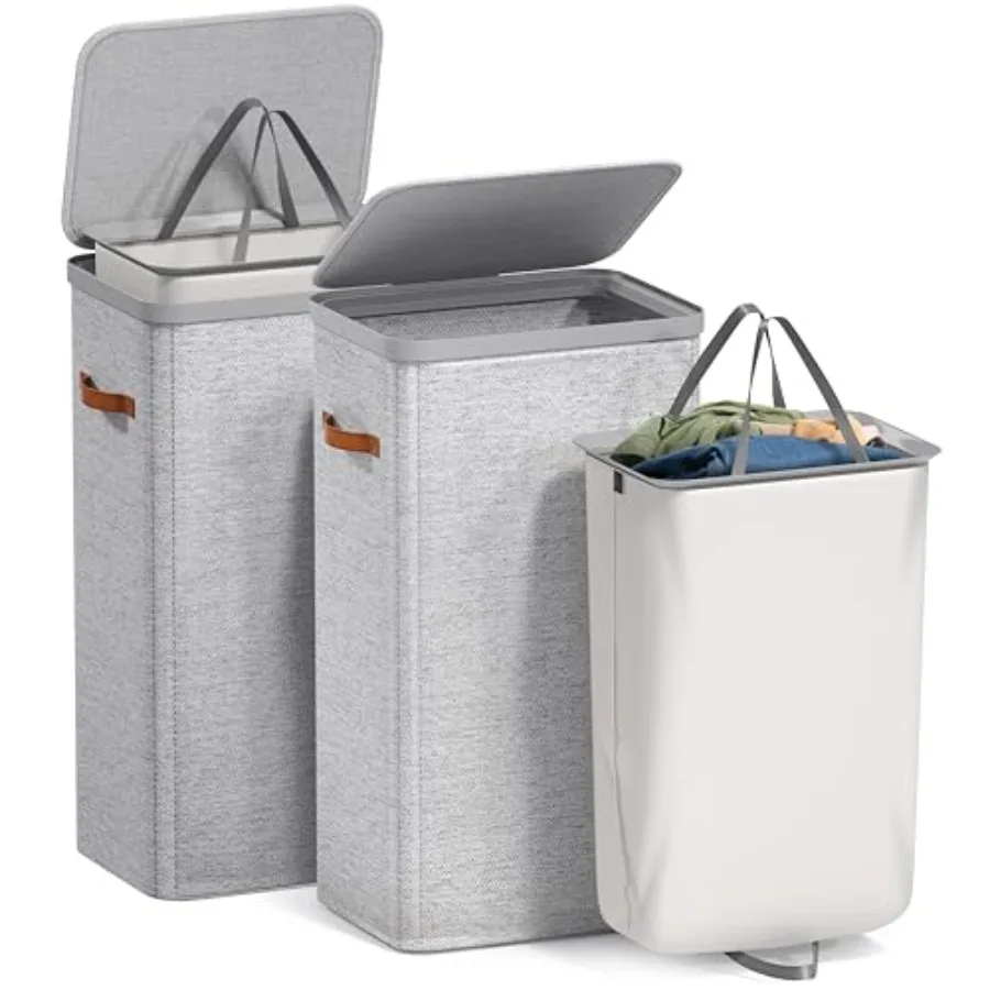 

Laundry Hamper with Lid - Collapsible Fabric Laundry Basket with Handles and Removable Laundry Bag 26.5 Gallon 100 L Dirty Clot