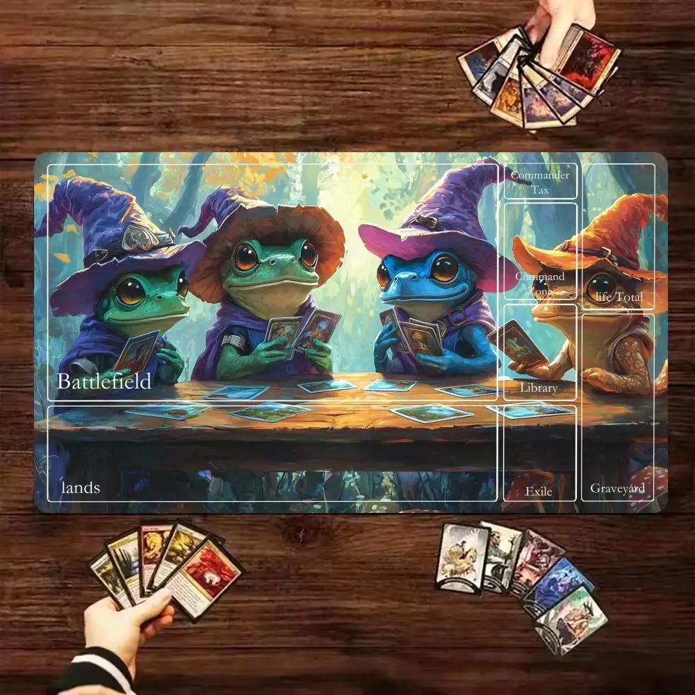 Alfombrilla de ratón de mago rana, tapete de cartas cosido con zonas mágicas, alfombrillas de juego de mesa para MTG/TCG Card Battle Commander, alfombrilla de escritorio