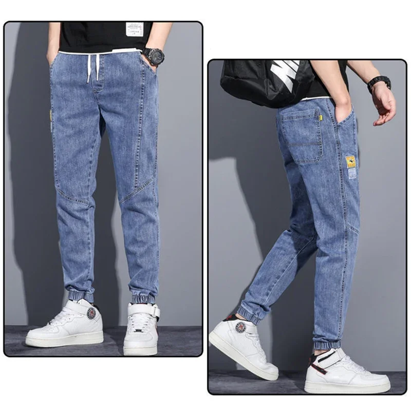 Men Trend Brand Baggy Tie Up Harem Denim Pants Male Bound Feet Designer Hot Sale Joggers Denim Trousers Daily Cargo Casual Jeans