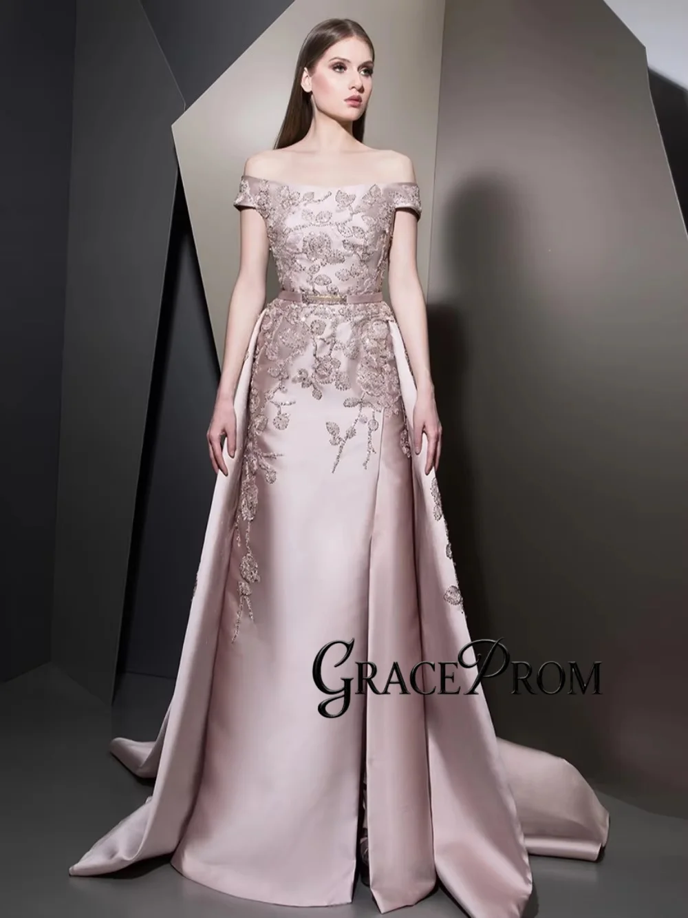 

Атласное вечернее платье со съемным шлейфом и аппликацией, блестящее платье для матери невесты с бисером для свадьбы, индивидуальное платье с открытыми плечами