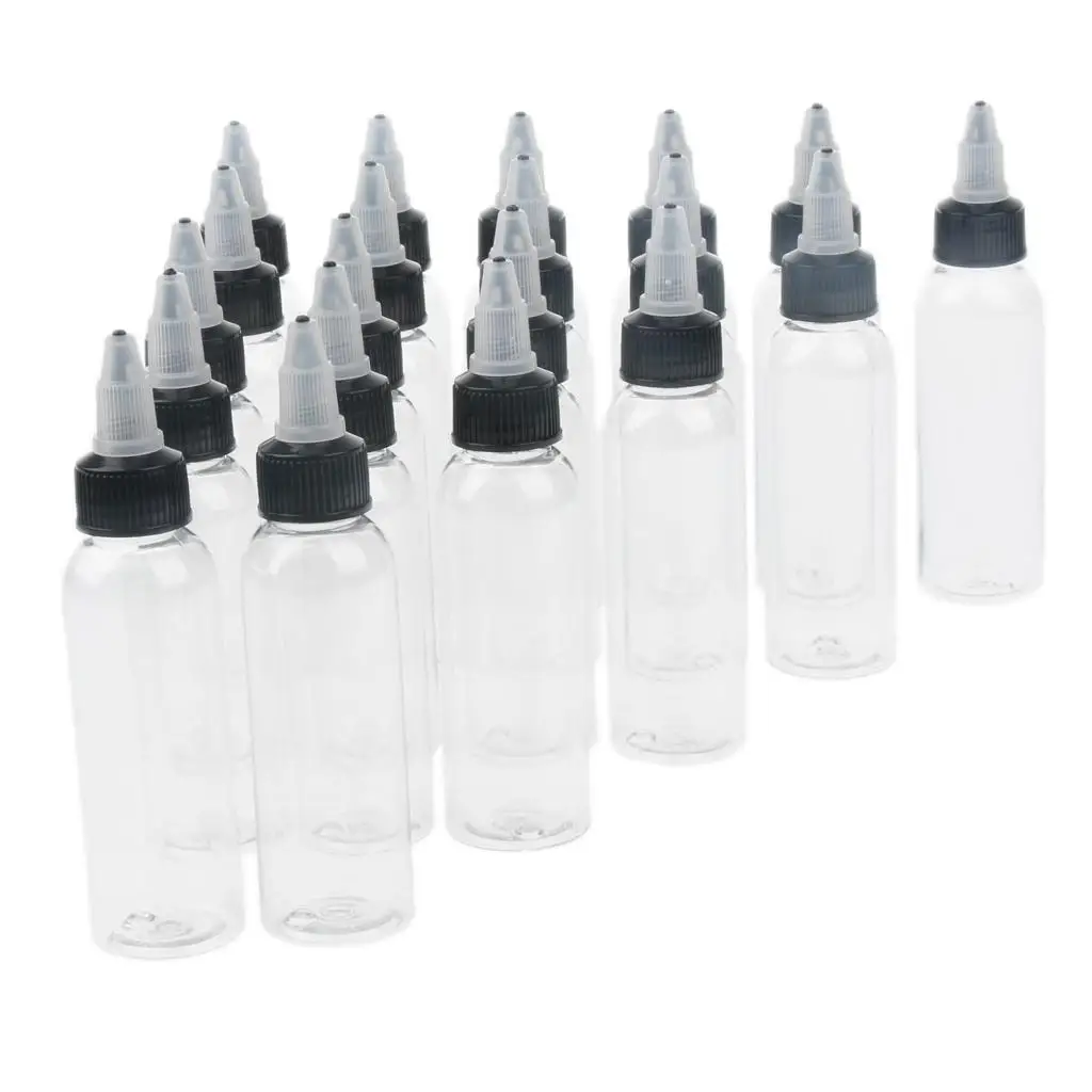 20pcs Plastic Bottle with Twist Top Cap for Solvents Oils Paint Ink Liquid Squeeze Bottle with Twist Top Cap Tip Applicator