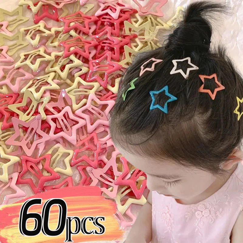 60pcs Colorful Star BB Hair Clips Girls Y2K Cute Star Barrettes Women Kids Simple Metal Snap Hairpins Headdress Hair Accessories