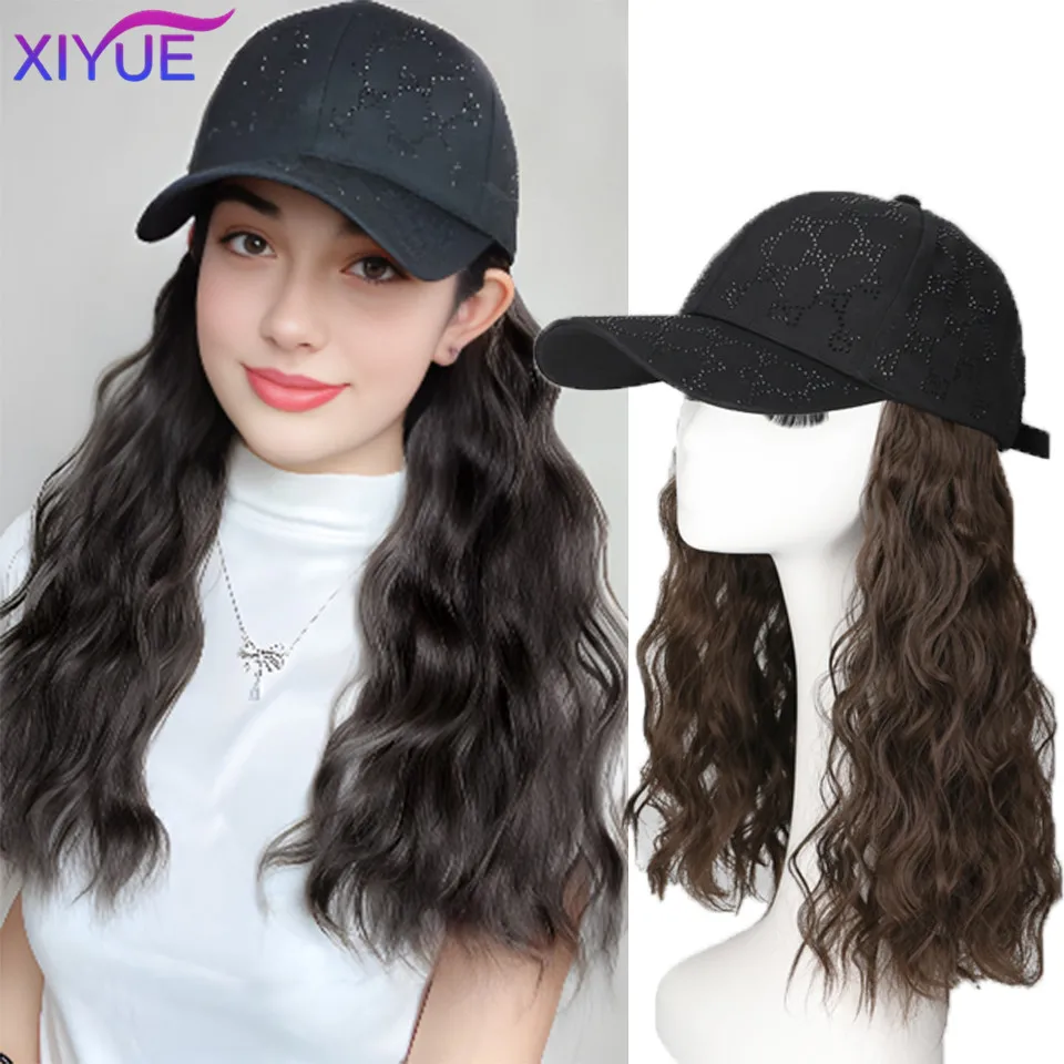 

XIYUE Wig Women's Full Head Cap Wig One Piece Fashion Wig Women's Rhinestone Net Red Baseball Cap Wig Cover