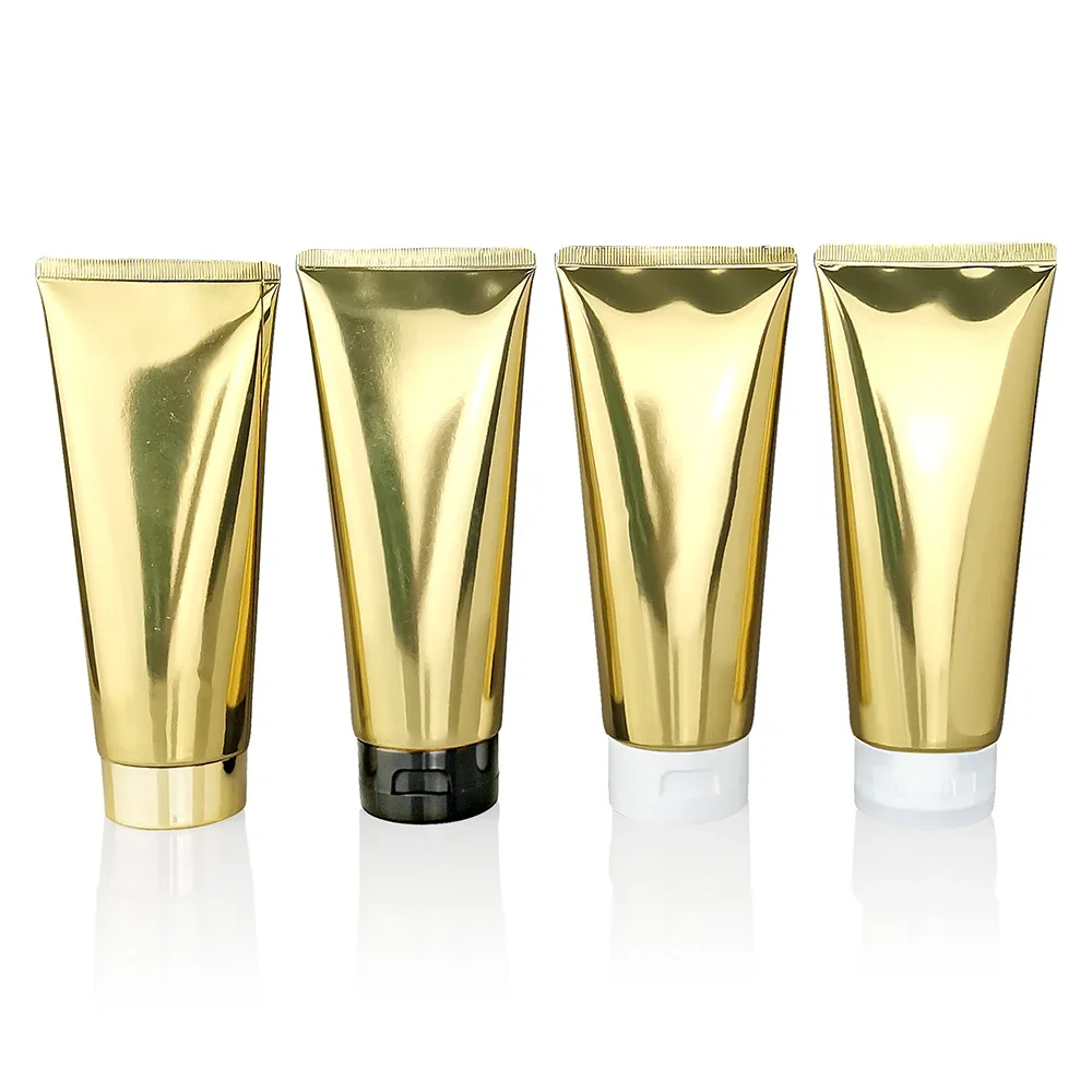 200g Gold Aluminum Plastic Squeeze Bottle Empty Cosmetic Container 200ml Lotion Cream Refillable Soft Tube