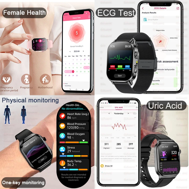 جديد التمريض الصف ساعة ذكية الرجال دقيقة ECG + PPG حمض اليوريك الدهون في الدم 2.0 بوصة HD AMOLED شاشة دعوة الرياضة المقتفي ساعة ذكية #4