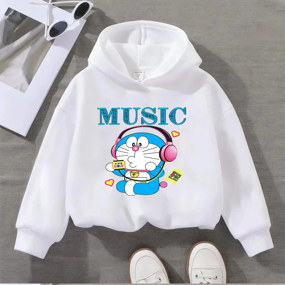 Doraemon Kids Hoodie Music Headphones Print Toddler Sweatshirt Boys Girls Casual Long Sleeve Pullover Autumn Winter Clothes