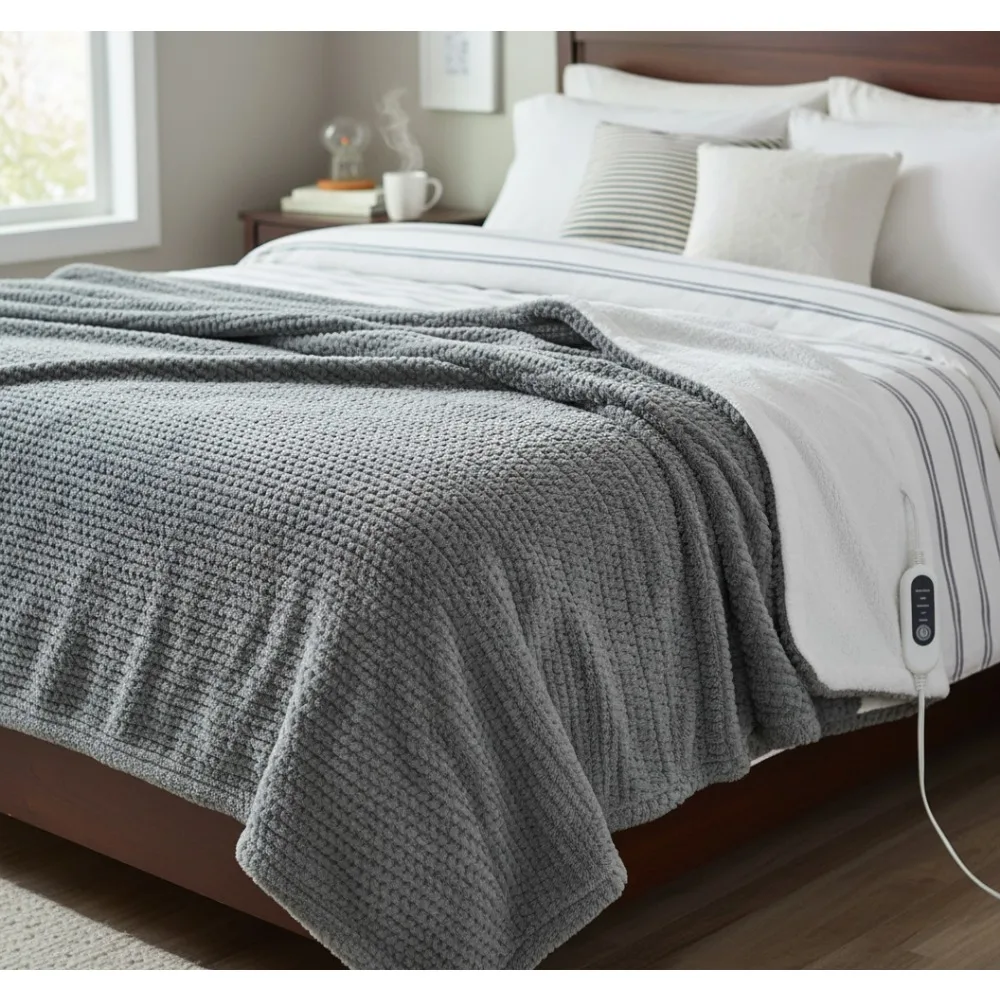 بطانية رمي تسخين كهربائي 50 × 60 مع 5 إعدادات للحرارة، إيقاف تلقائي، صوف ناعم للأريكة والسرير