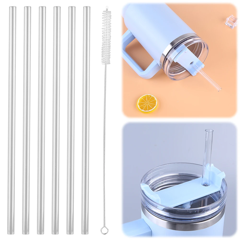 

6Pcs Replacement Straw with Cleaning Brush Long Straws Transparent Straw for Stanley 20/30/40oz Accessories