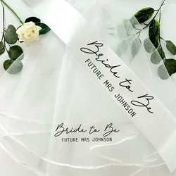 Personalised Future Mrs Bride to be white Veil Sash Bachelorette Hen do Party Wedding Bridal Shower Decoration Photo props gift
