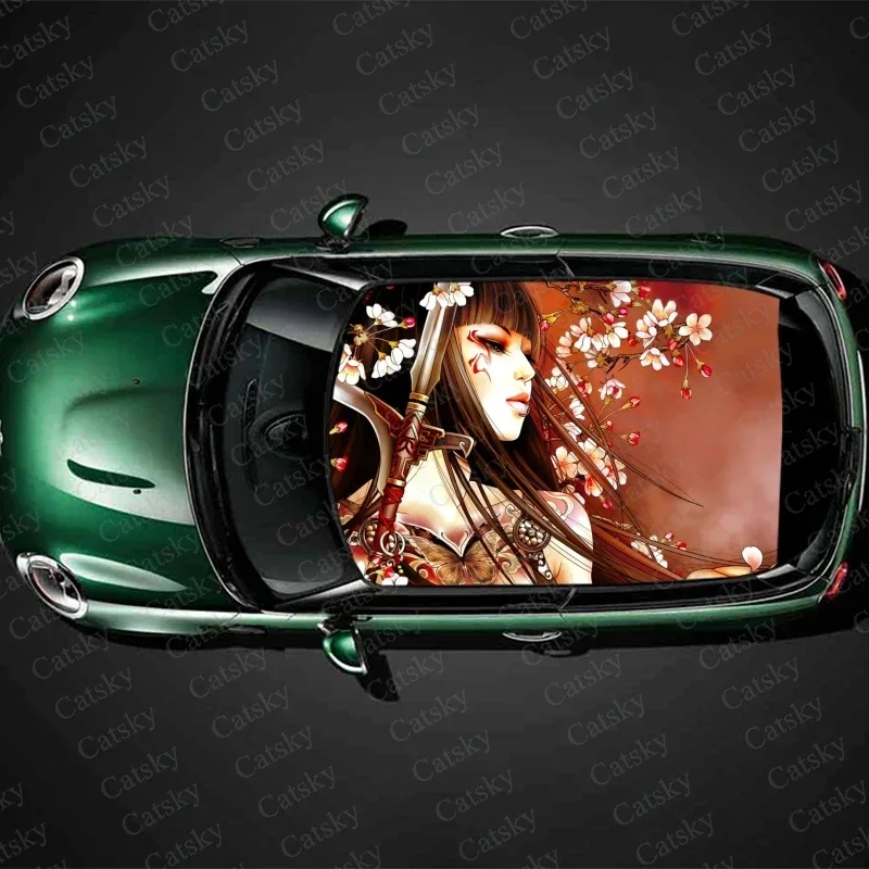 Custom Japanese Geisha Car Roof Sticker Decoration Film Car Decal Hood Vinyl Sticker Graphic Wrap Car Protect Accessories Gift