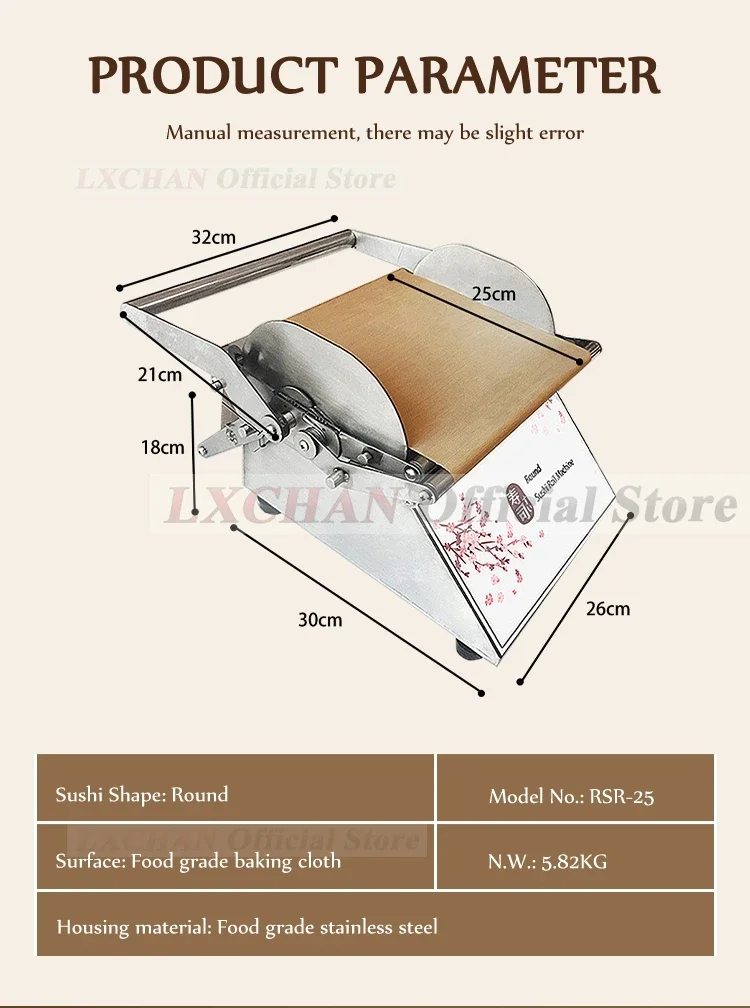 HomeWIse-rollo de Sushi comercial Manual, máquina para hacer Sushi DIY, máquina formadora de Sushi de acero inoxidable, forma de Sushi redonda/cuadrada