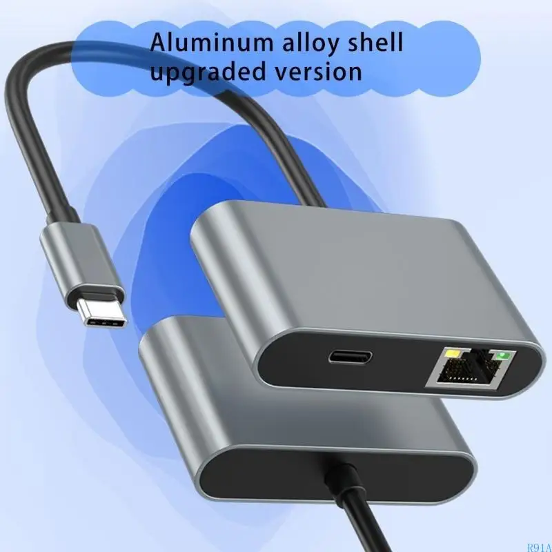 R91A نوع C إلى محول Ethernet LAN محول RJ45 للوصول السريع للإنترنت