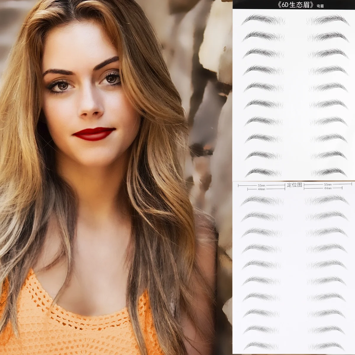

2 Sheets Eyebrow Sticker Waterproof Hair Effect Simulation Easy Apply Instant Full Brows No Harm No Recovery Time Women Curved