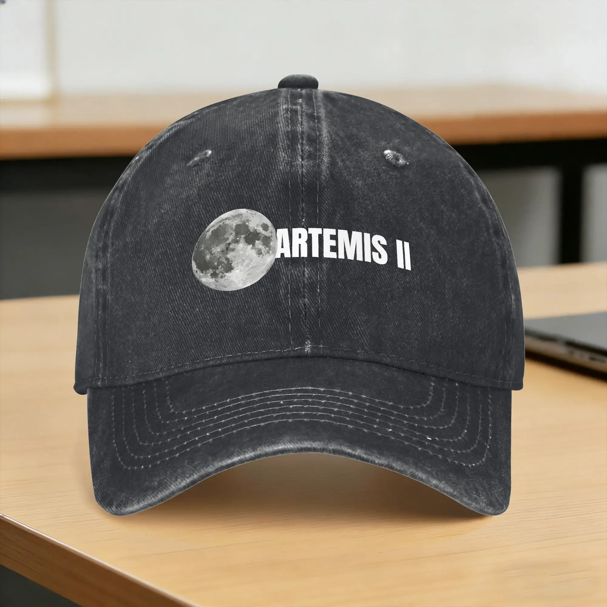 Artemis II With Detailed Realistic Full Moon Washed Baseball Cap Classic Sun Trucker Hat Summer Unisex-Teens Gym Baseball Caps