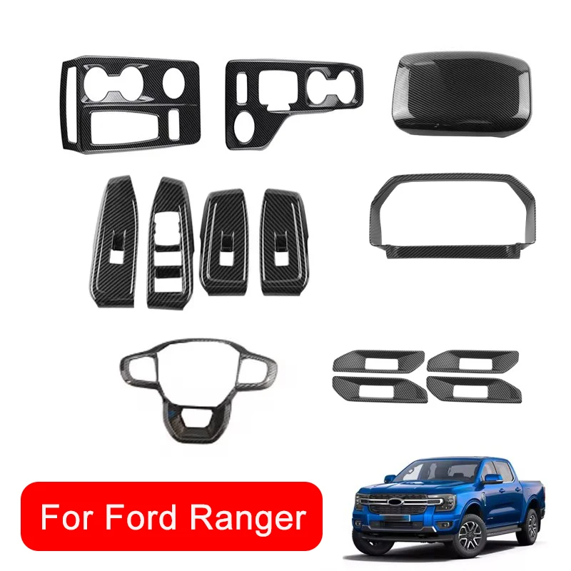 

ABS Carbon Fiber Look Interior Accessories Window Switch Gear Shift Panle front Rear Air Vent Sticker For Ford Ranger 2023 2024