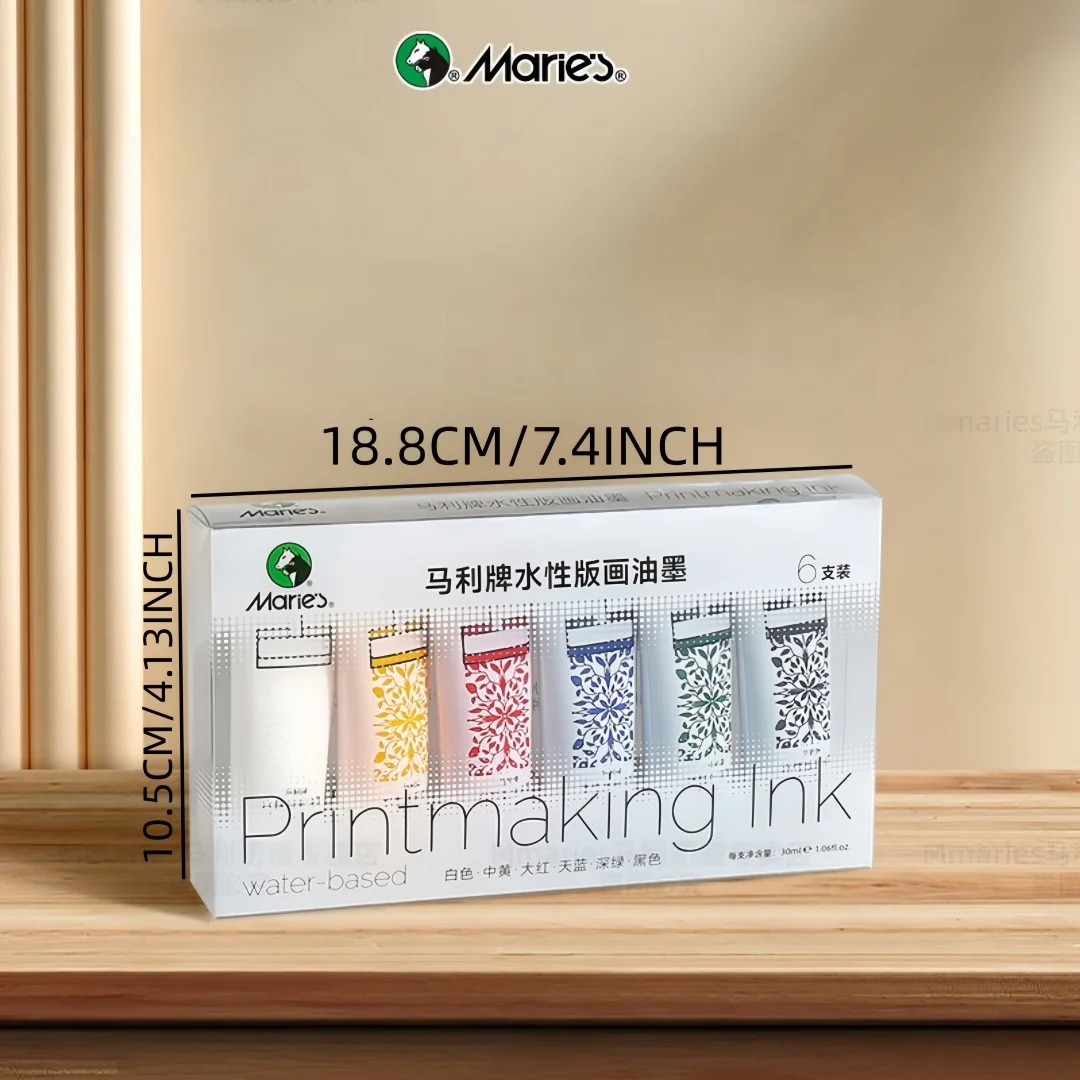 6-pack 30ML water-based printmaking ink set, water-soluble ink coating, color printing ink, oil-based ink