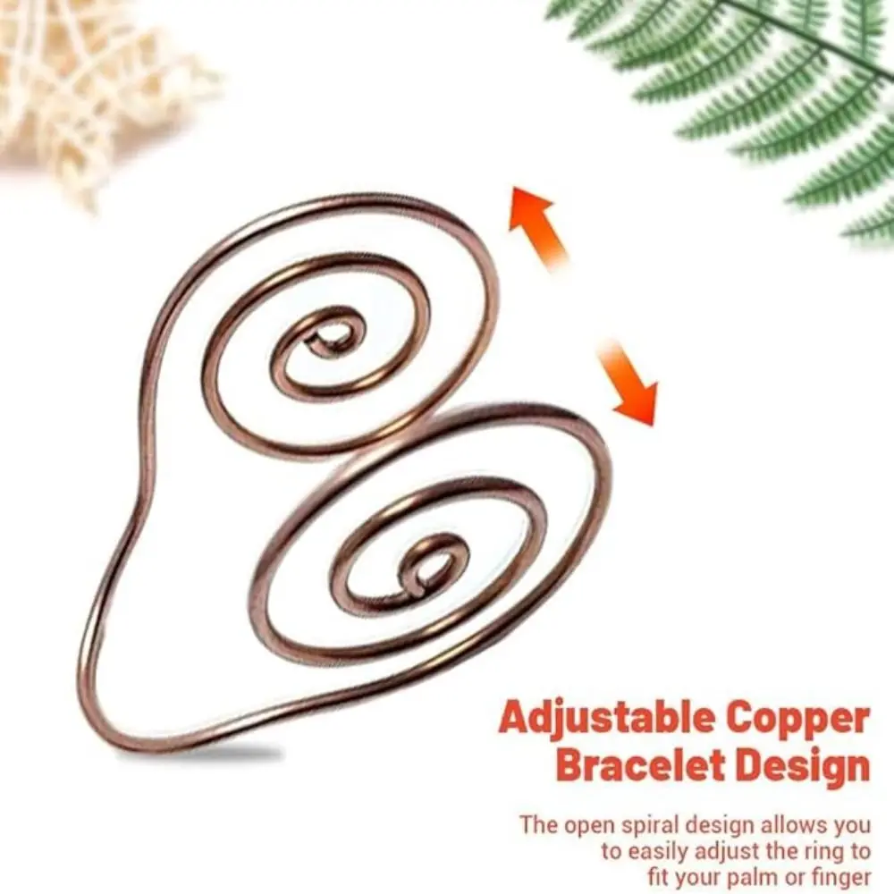 Anel de palma de cobre ajustável, acessórios de joias artesanais, anel de palma espiral portátil, anel de mão espiral de energia reiki