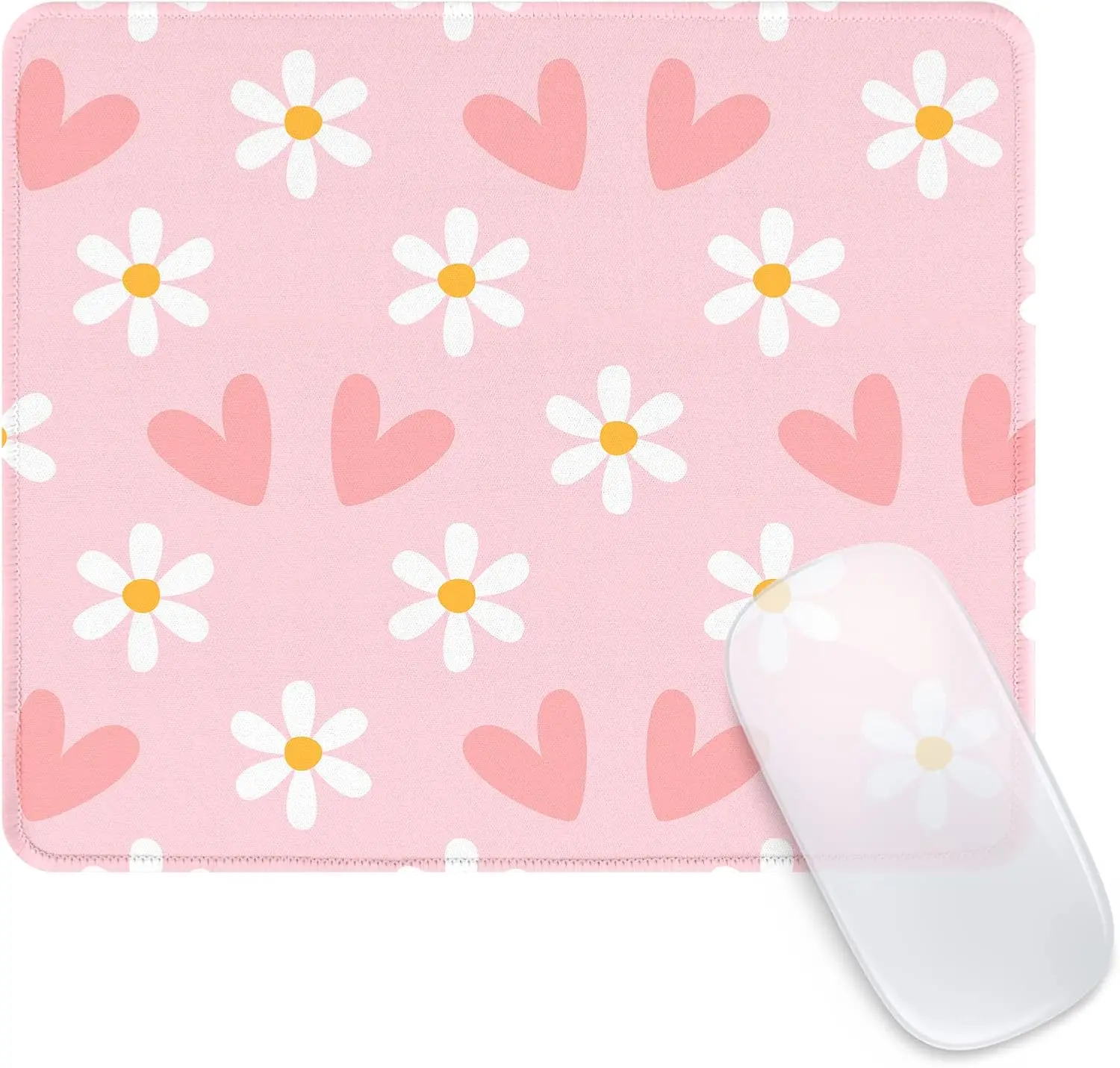 Mouse pad Rectangular mouse Seorsok Square Mouse Pad Cute Pink Heart and Flower,Office Home Personalized Premium-Textured Mouse