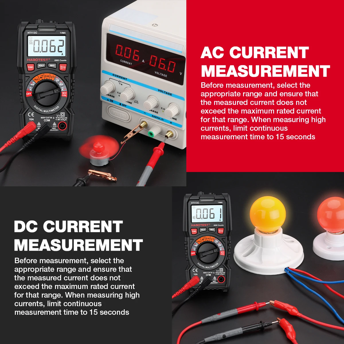 HABOTEST HT113 Digital Multimeter True-RMS AC/DC Voltmeter Ammeter Multimetro DMM Resistance Ohm Cap Hz Temp Tester